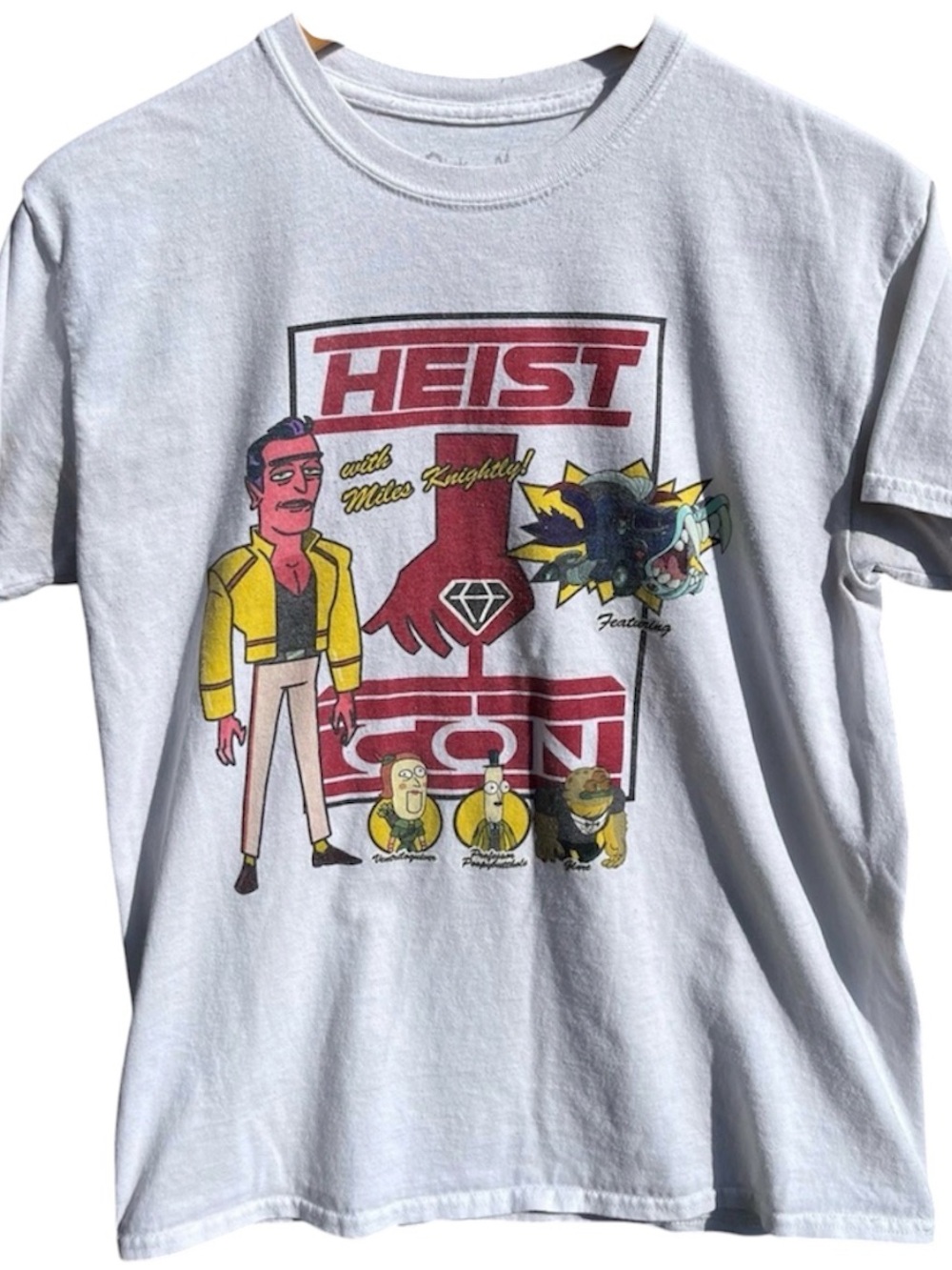 Rick and Morty With Miles Knightly White Graphic T-shirt Size M 100% Cotton.2019